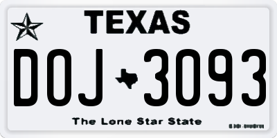 TX license plate DOJ3093