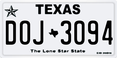 TX license plate DOJ3094