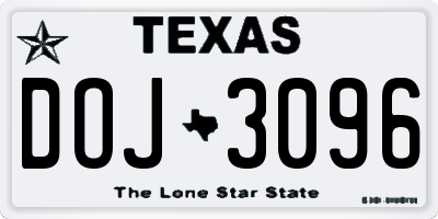 TX license plate DOJ3096