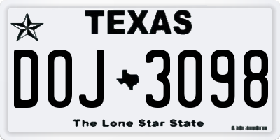 TX license plate DOJ3098