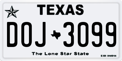 TX license plate DOJ3099