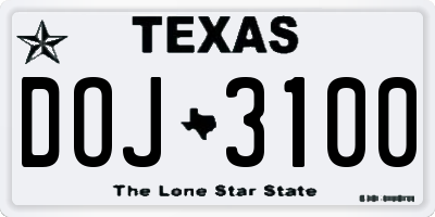 TX license plate DOJ3100