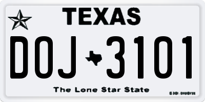 TX license plate DOJ3101