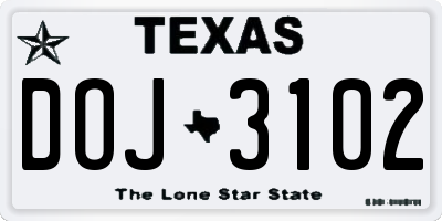 TX license plate DOJ3102