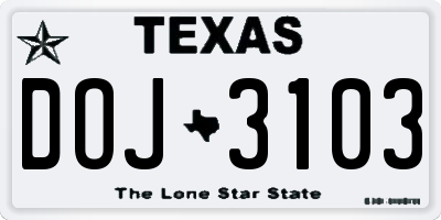 TX license plate DOJ3103