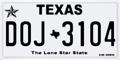 TX license plate DOJ3104