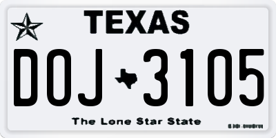 TX license plate DOJ3105