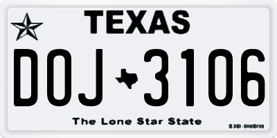 TX license plate DOJ3106