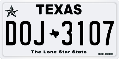 TX license plate DOJ3107
