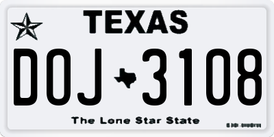 TX license plate DOJ3108
