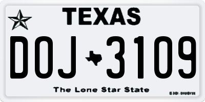 TX license plate DOJ3109
