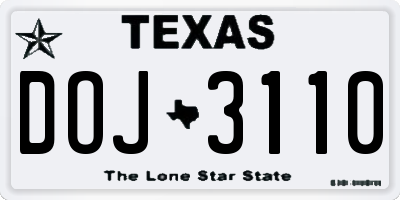 TX license plate DOJ3110