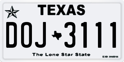 TX license plate DOJ3111