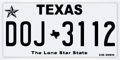 TX license plate DOJ3112