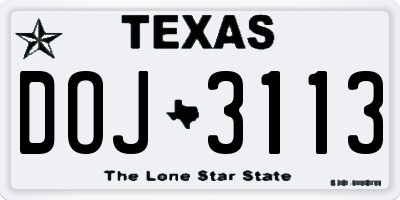 TX license plate DOJ3113