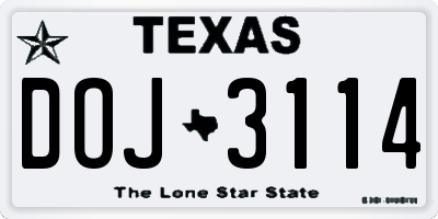 TX license plate DOJ3114