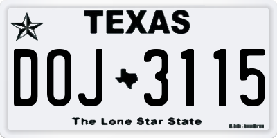 TX license plate DOJ3115