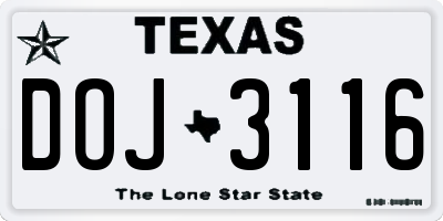 TX license plate DOJ3116