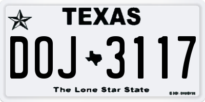 TX license plate DOJ3117