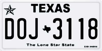 TX license plate DOJ3118