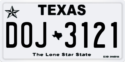 TX license plate DOJ3121