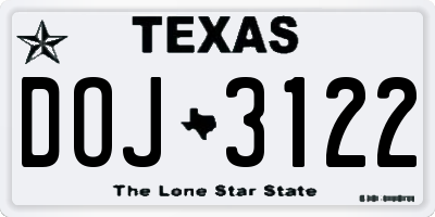 TX license plate DOJ3122