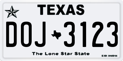 TX license plate DOJ3123