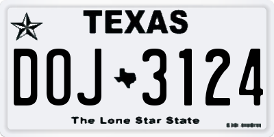TX license plate DOJ3124