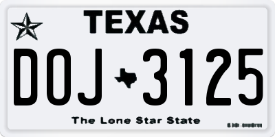TX license plate DOJ3125