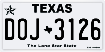 TX license plate DOJ3126