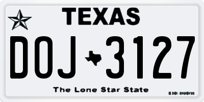 TX license plate DOJ3127