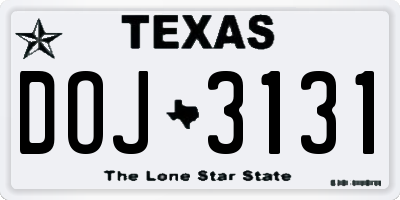 TX license plate DOJ3131