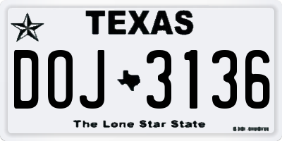 TX license plate DOJ3136