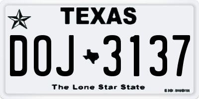 TX license plate DOJ3137