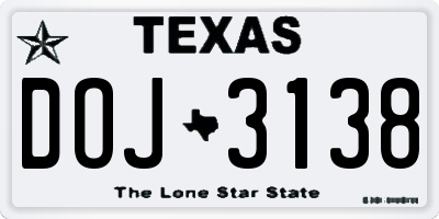 TX license plate DOJ3138