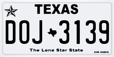 TX license plate DOJ3139