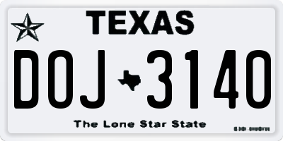 TX license plate DOJ3140