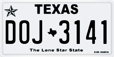 TX license plate DOJ3141