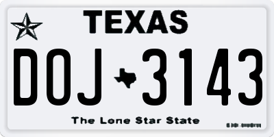 TX license plate DOJ3143
