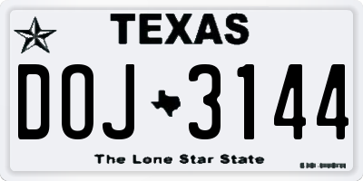 TX license plate DOJ3144