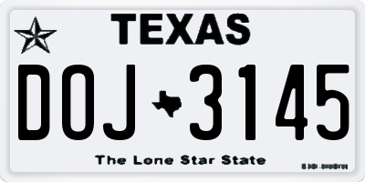 TX license plate DOJ3145
