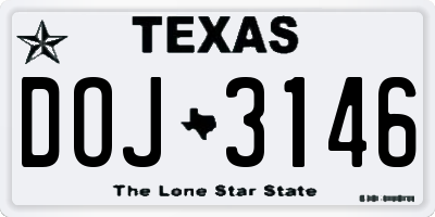 TX license plate DOJ3146