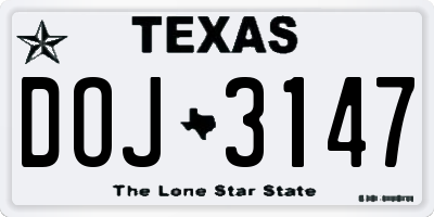 TX license plate DOJ3147
