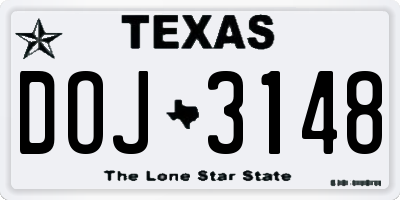 TX license plate DOJ3148