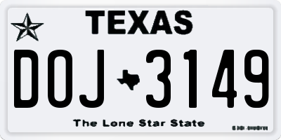 TX license plate DOJ3149