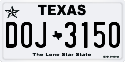 TX license plate DOJ3150