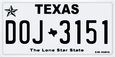 TX license plate DOJ3151