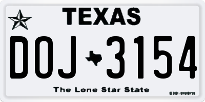 TX license plate DOJ3154