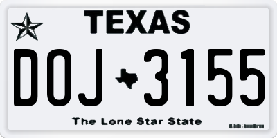 TX license plate DOJ3155
