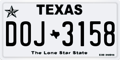 TX license plate DOJ3158